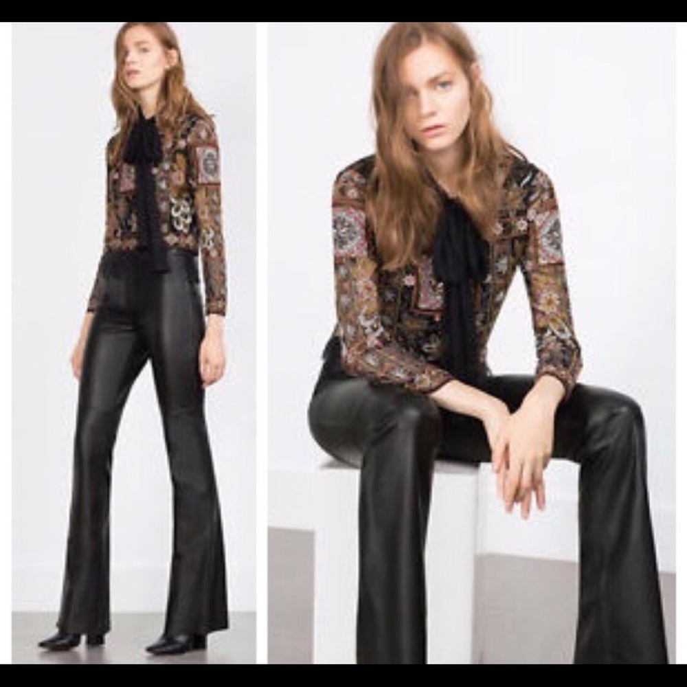NWT Zara Woman Studio REAL leather flare pants